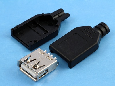 Разъем USB-AF 4pin под пайку на кабель с пластиковой крышкой (гнездо) USBA-FPB